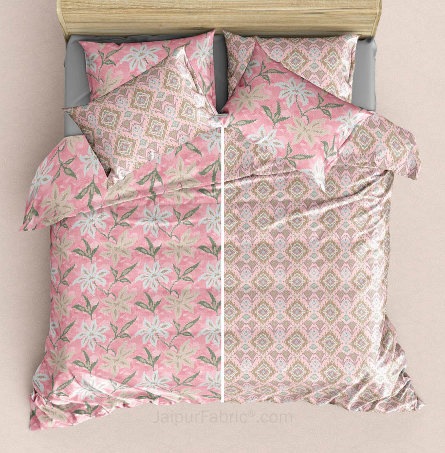 Two in One Reversible KingSize BedSheet Peach Love with 4 pillow covers