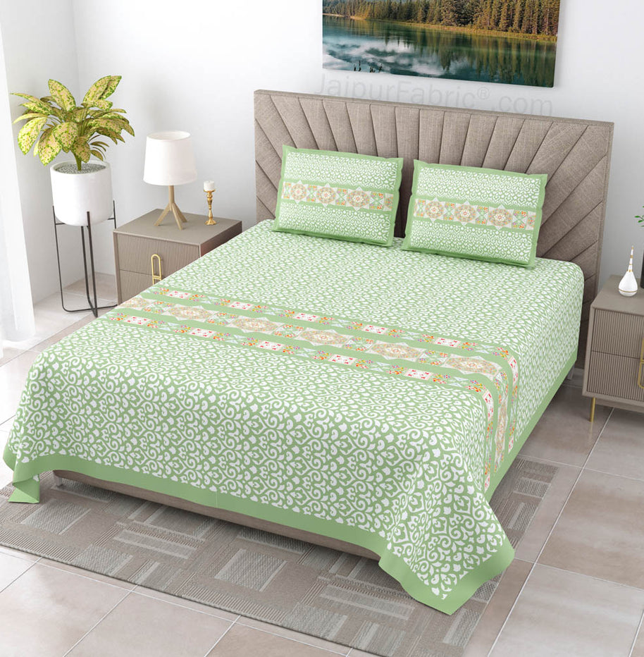 Green Ethnic Pure Cotton King Size Double BedSheet