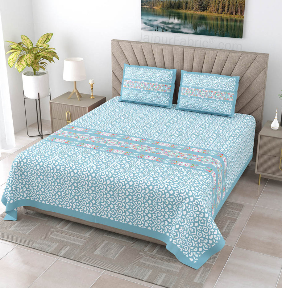 Blue Ethnic Pure Cotton King Size Double BedSheet