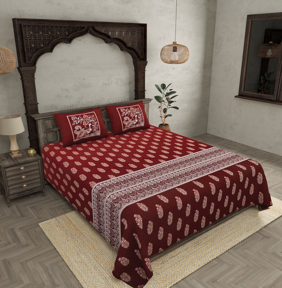 Maroon Ethnic Gradience Premium Twill Cotton King Size BedSheet