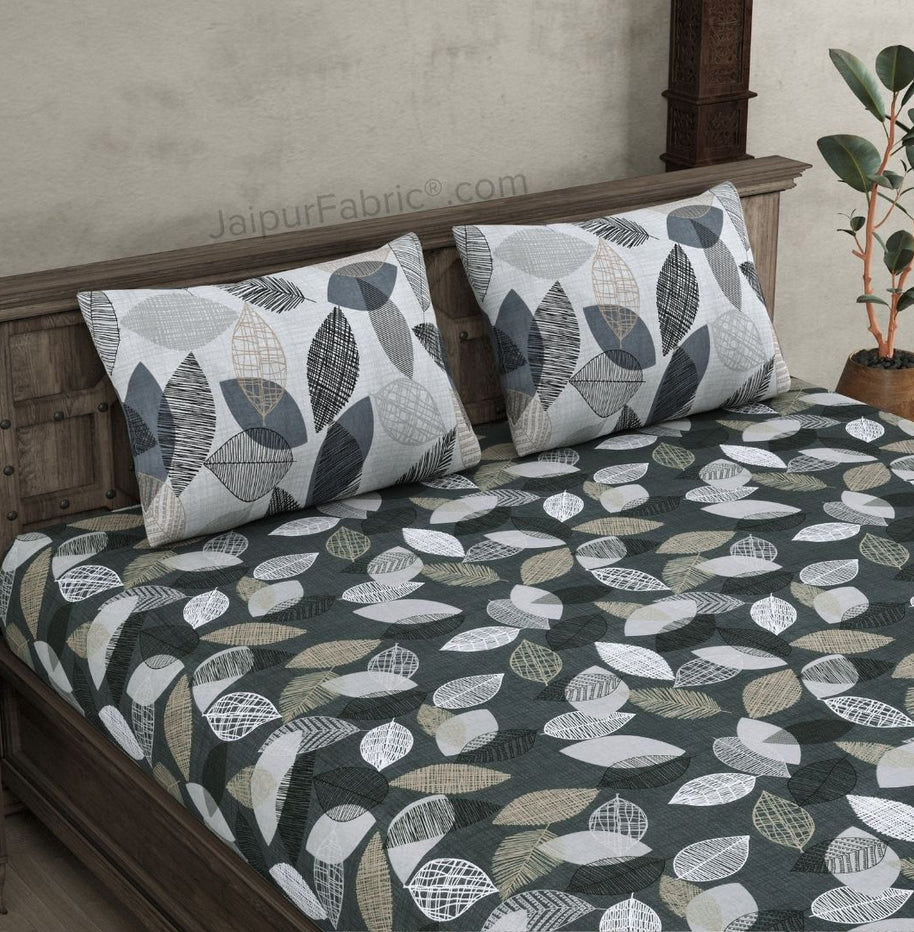 Autumn Fall Grey Cotton King Size Bedsheet