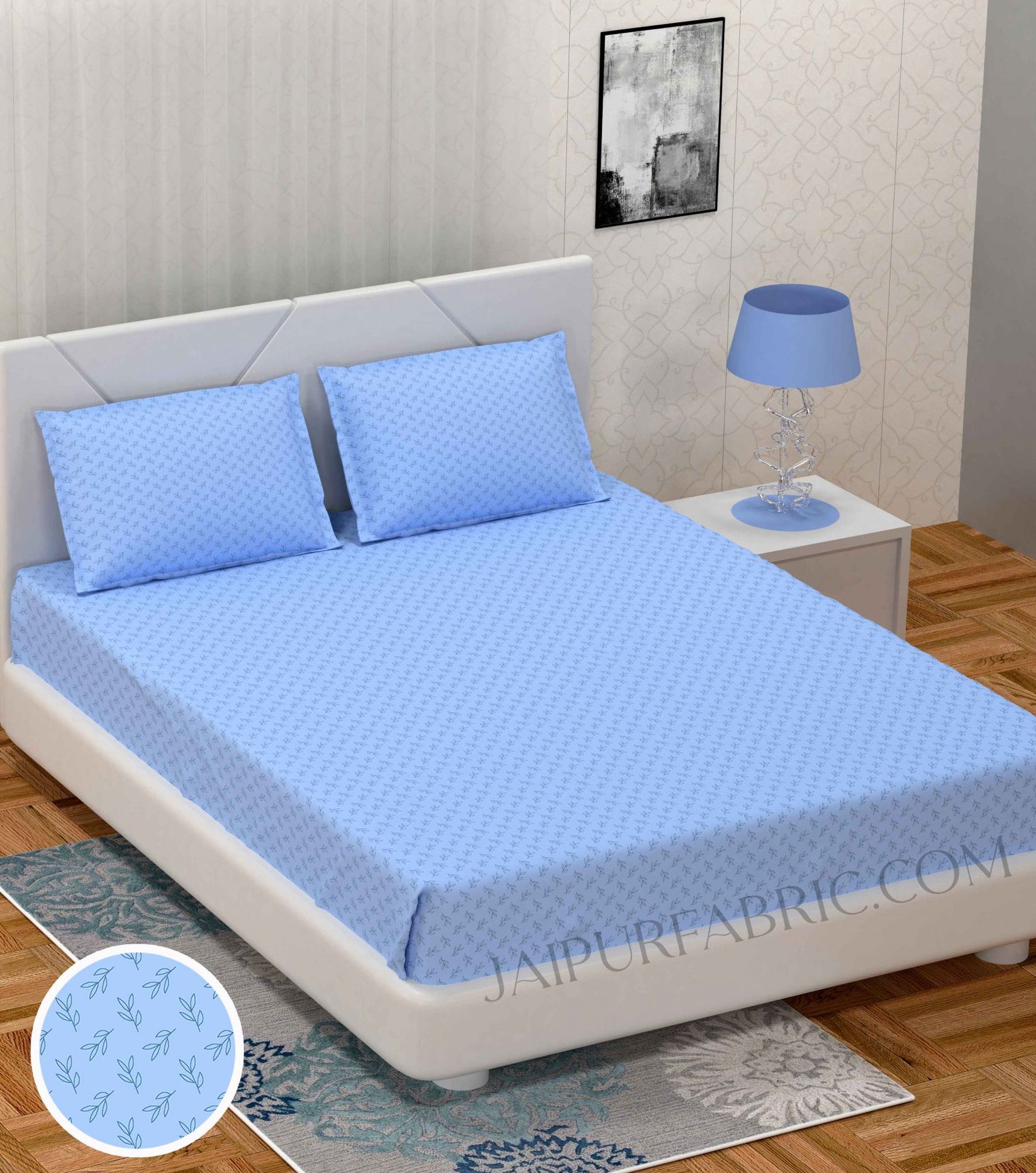 Fresh Leaflets Blue King Size Bedsheet