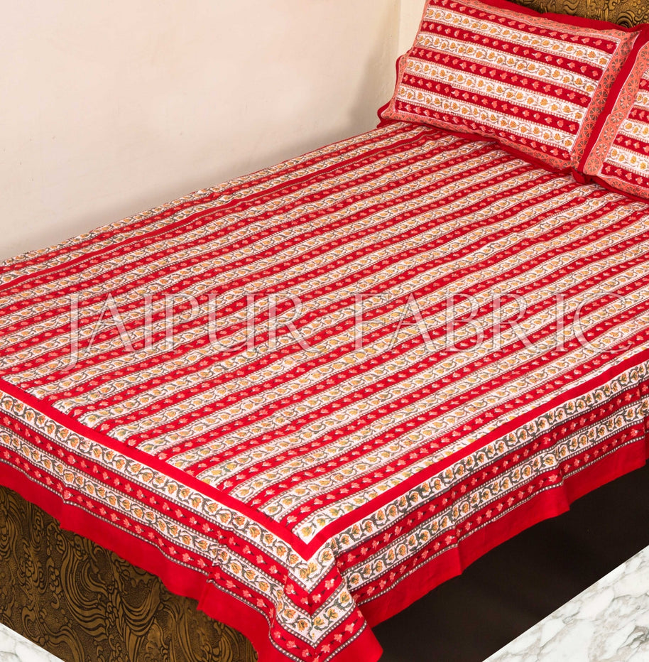 Beautiful Red Vertical Print Single Bed Sheet with Two Pillow Covers