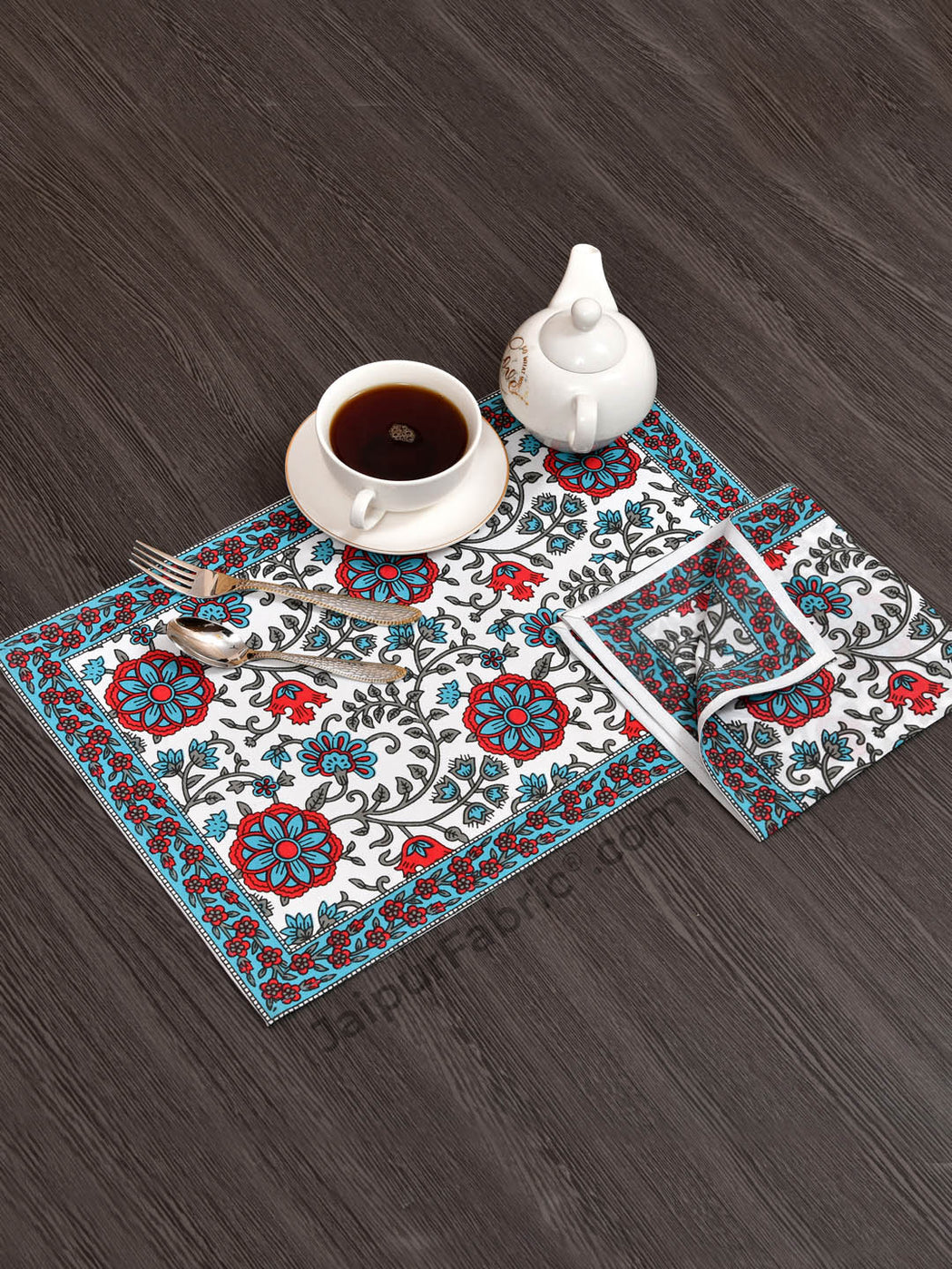 Blue Red Traditional Print Set of 13 Table Set