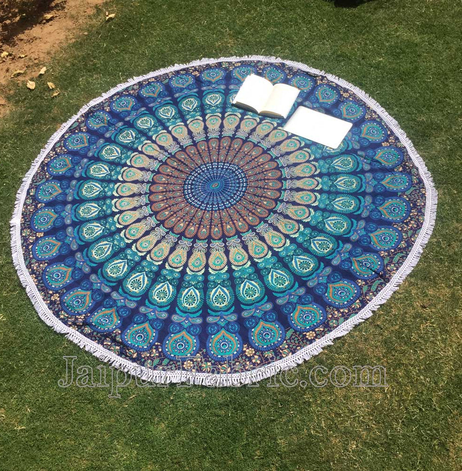 Round Tapestry Roundie Indian Mandala Round Beach Throw Tapestry Hippy Boho Gypsy Cotton Table Cover Sofa Bed Throw, 72" Round