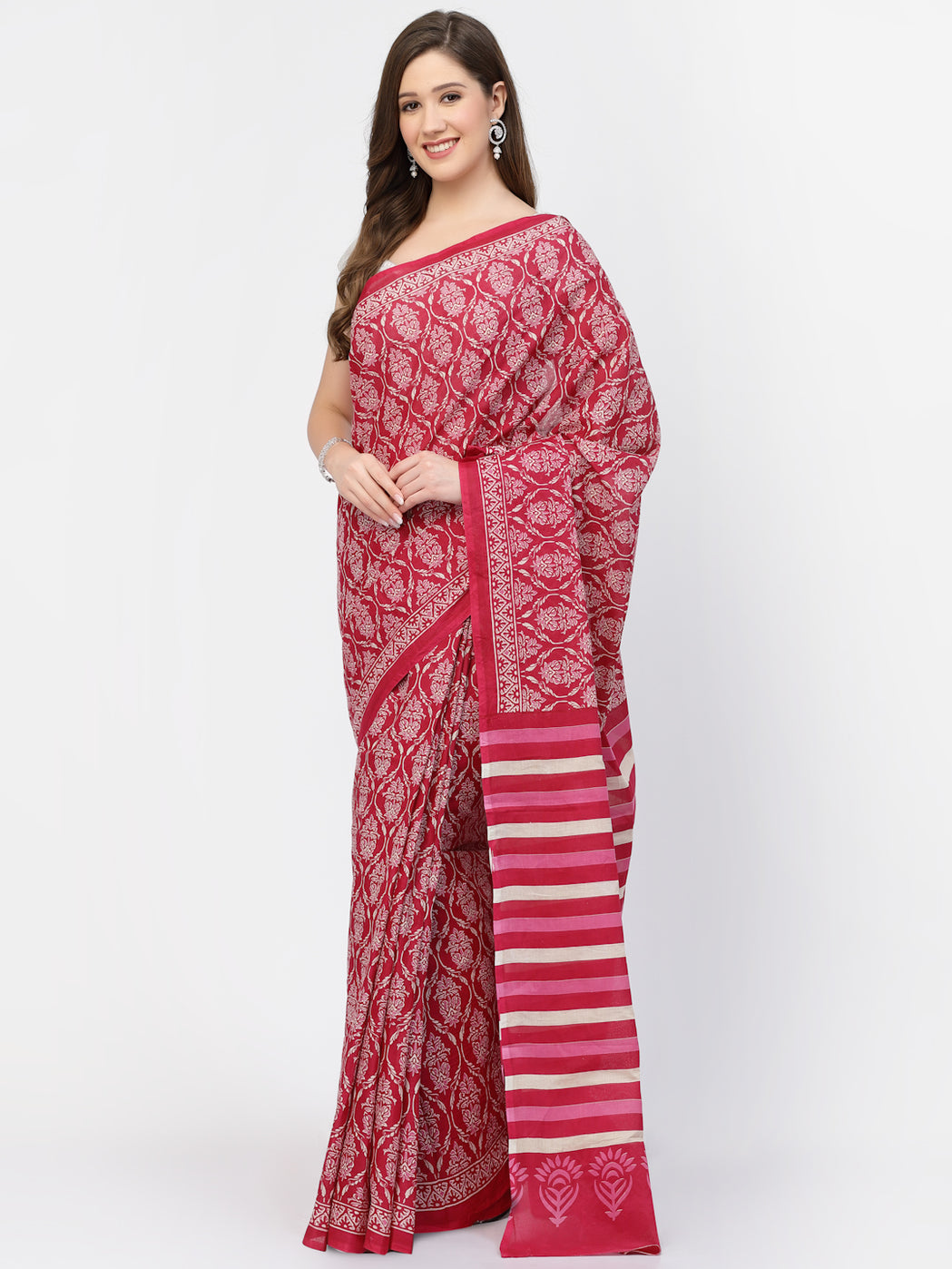 Ajrakh Printed Women's Cotton Saree with Unstitched Blouse