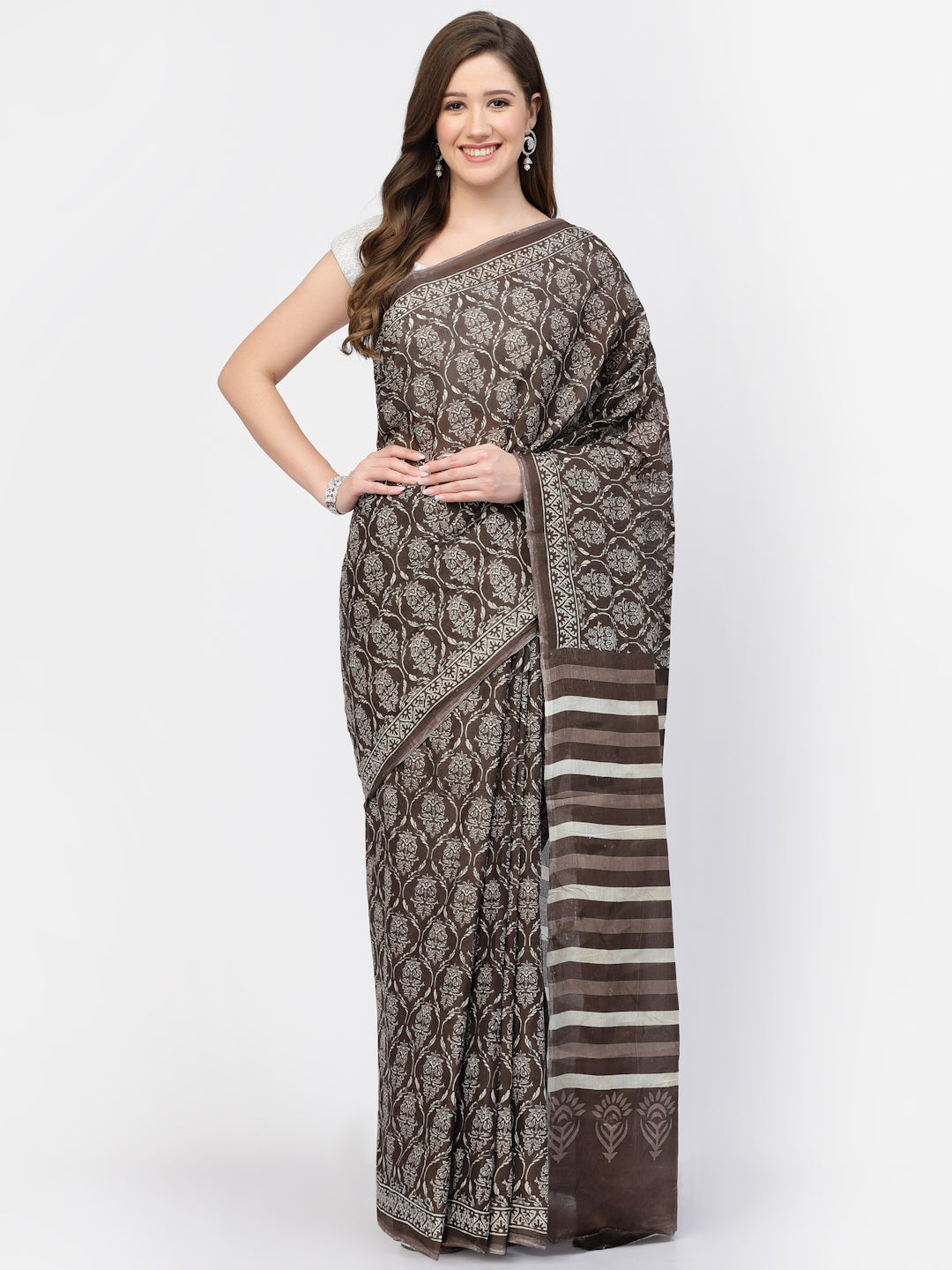 Ajrakh Printed Women's Cotton Saree with Unstitched Blouse