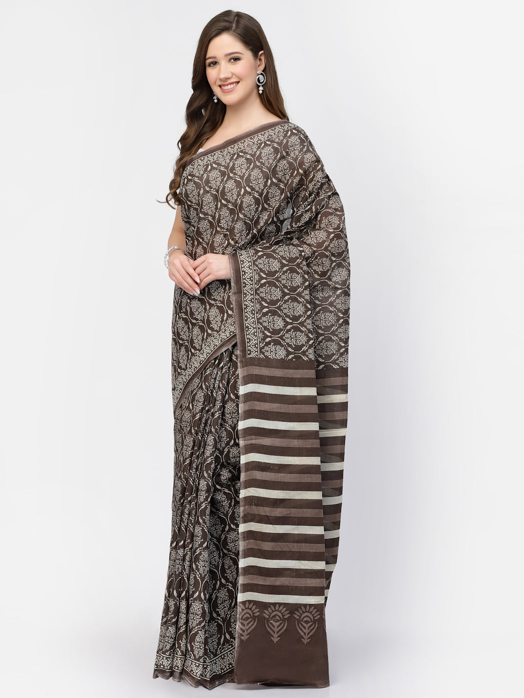 Ajrakh Printed Women's Cotton Saree with Unstitched Blouse