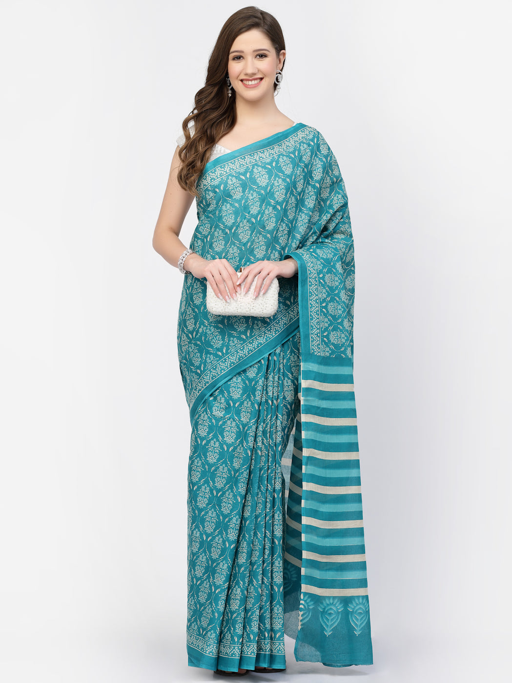 Women's Cotton Ajrakh Printed Saree with Unstitched Blouse