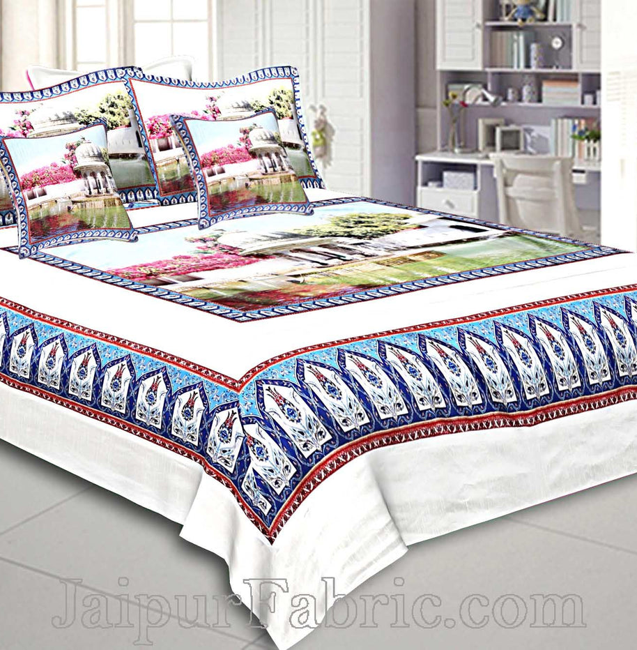 Digital Print Silk Bedsheet Udaipur Saheliyo ki Bari