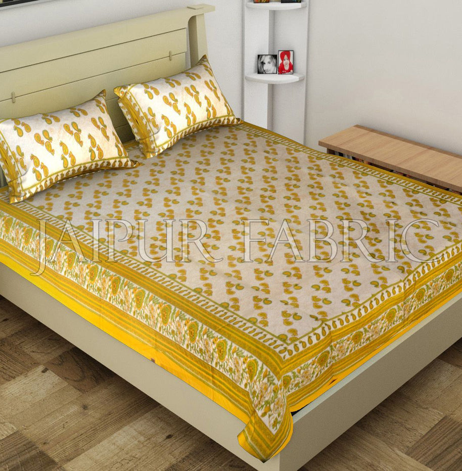 Yellow Anthemion Pattern Cotton Single Bed Sheet