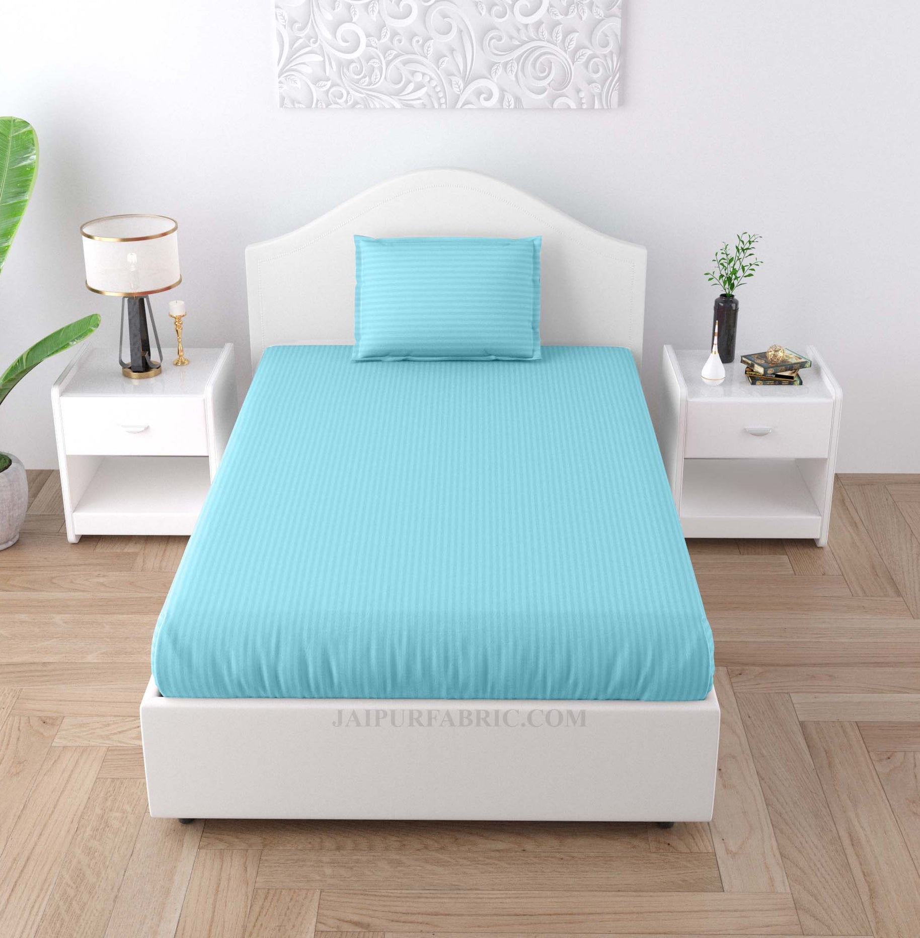 Sky Blue Satin Stripes Single BedSheet