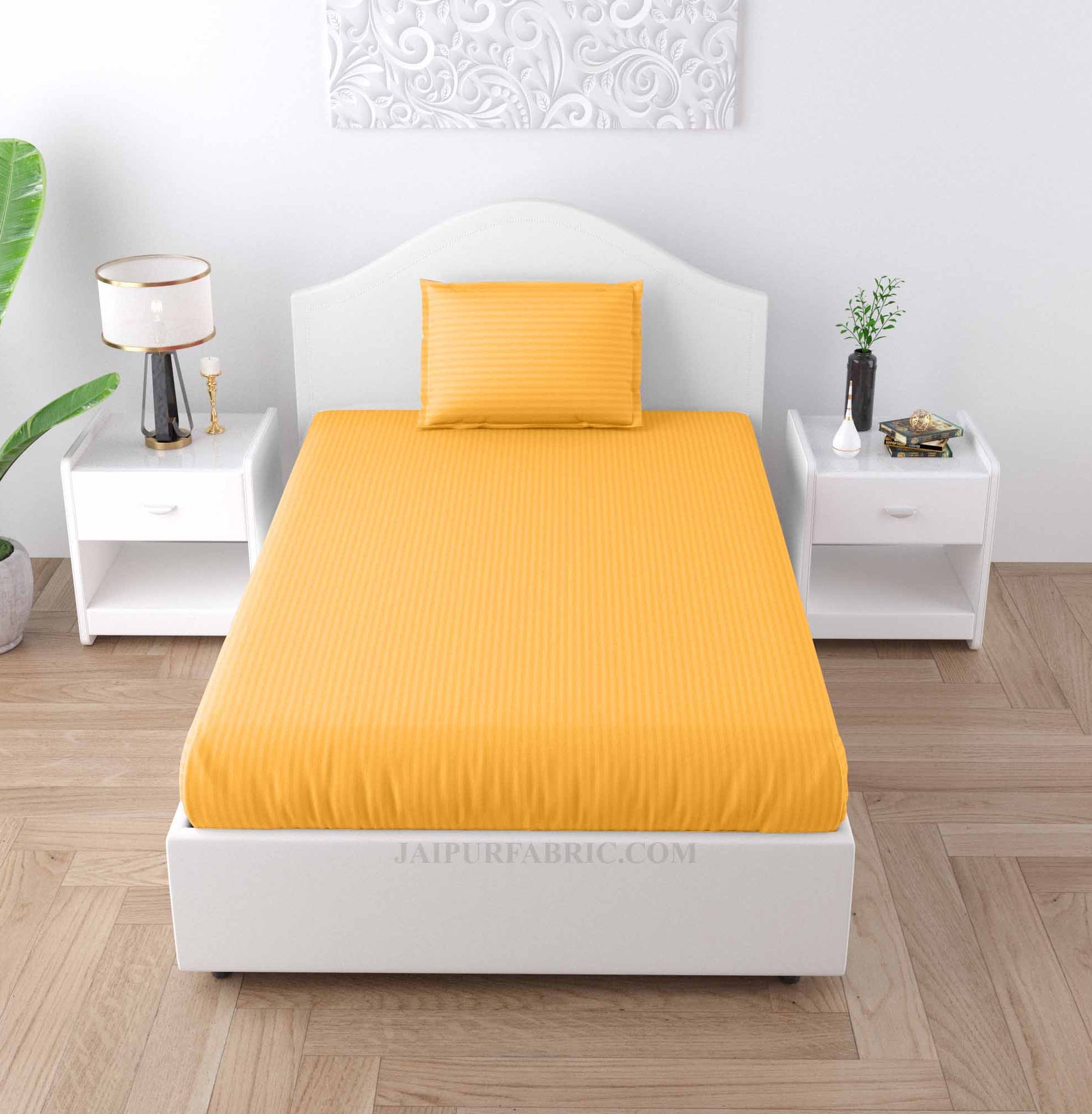 Mango Yellow Satin Stripes Single BedSheet