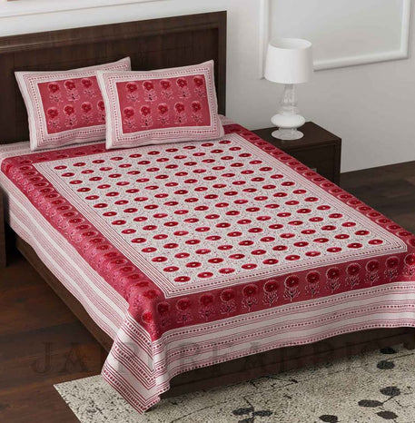 Lantana Pink Queen Size Pure Cotton Bedsheet with 2 Pillow Covers