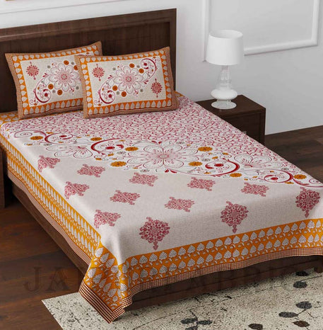 Daisy Brown Queen Size Pure Cotton Bedsheet with 2 Pillow Covers