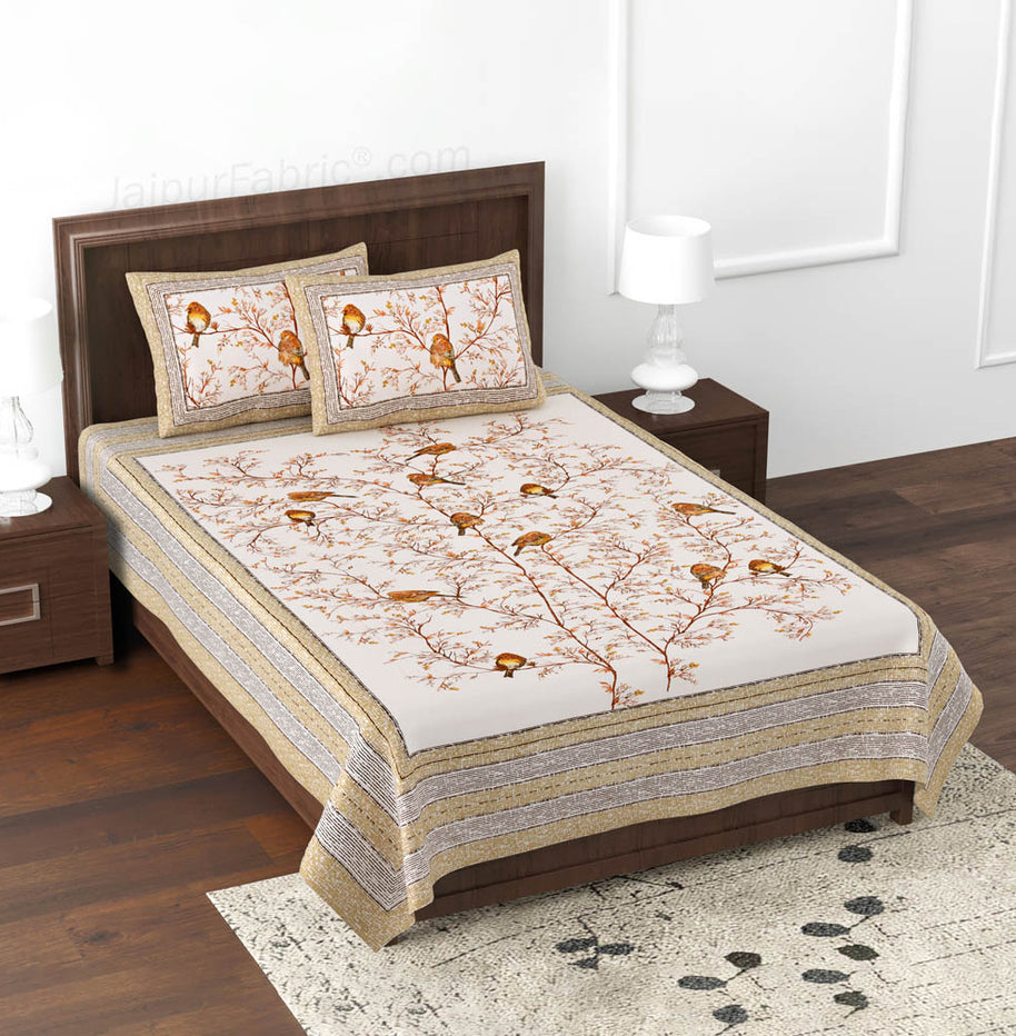 The Natural World Brown Queen Size Cotton Bedsheet