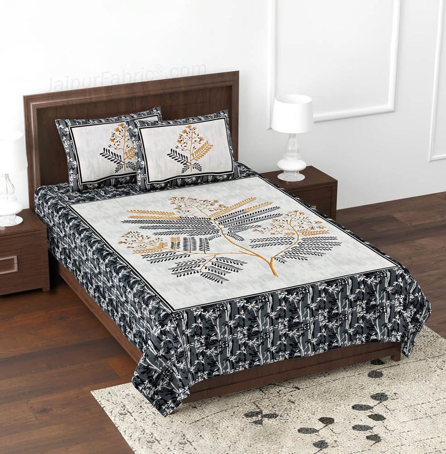 Beautiful Branch Grey Queen Size Cotton Bedsheet