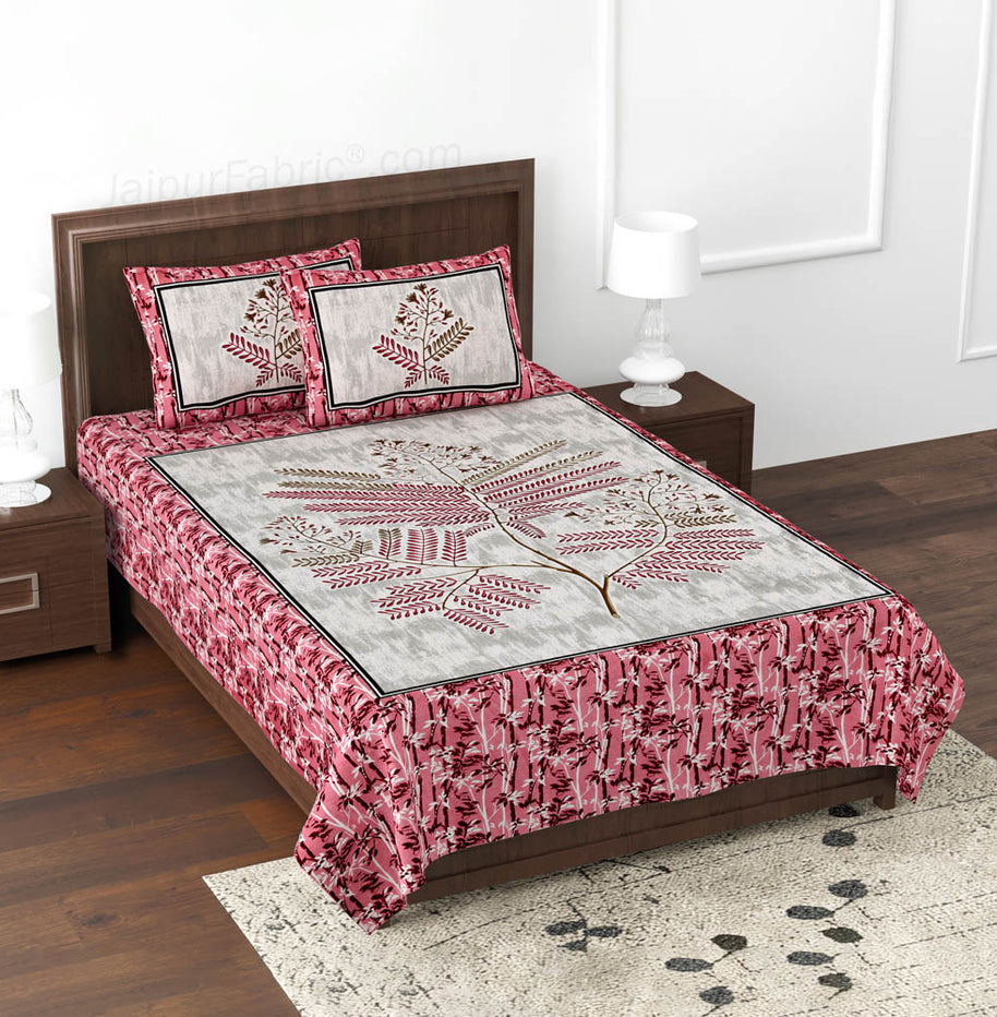 Beautiful Branch Pink Queen Size Cotton Bedsheet