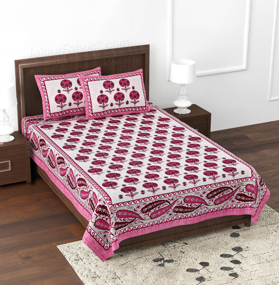 LeafLand Pink Queen Size Cotton Bedsheet