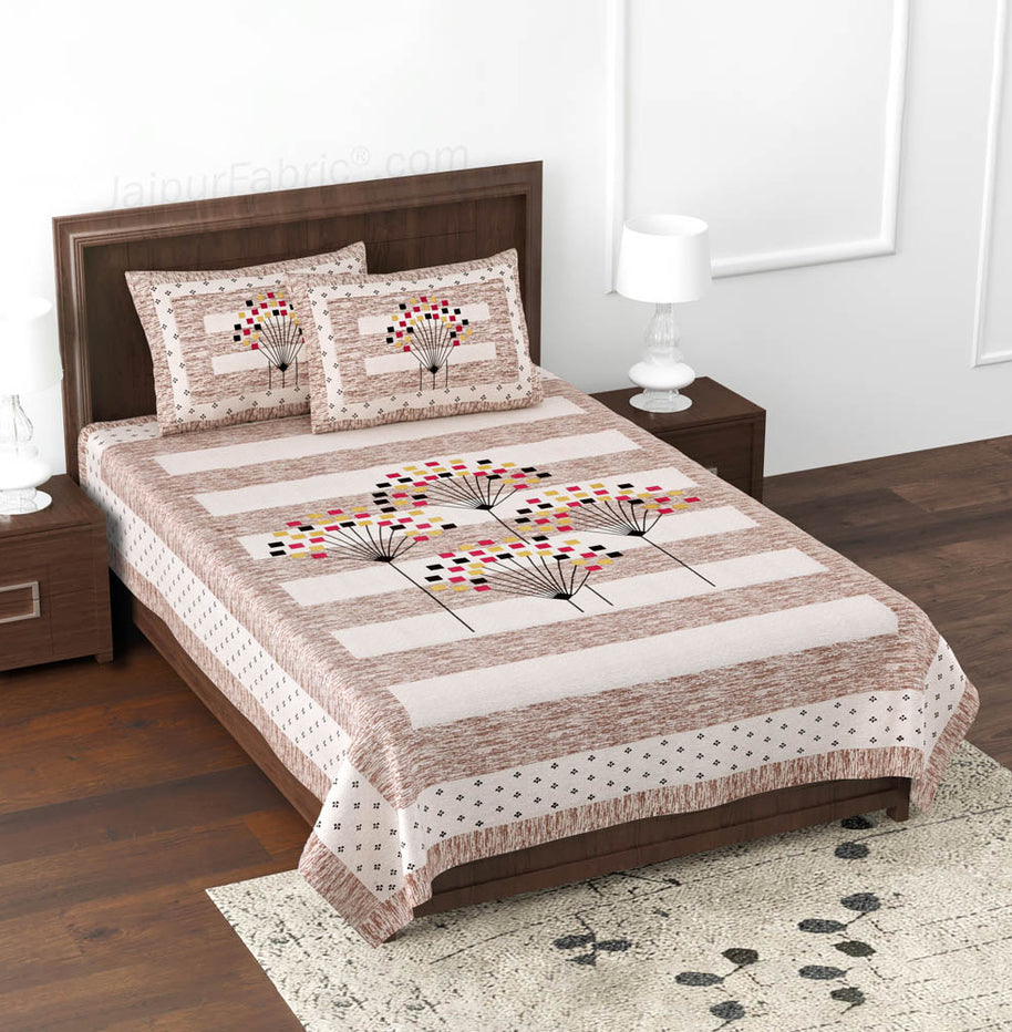 Fancy Fans Brown Queen Size Cotton Bedsheet