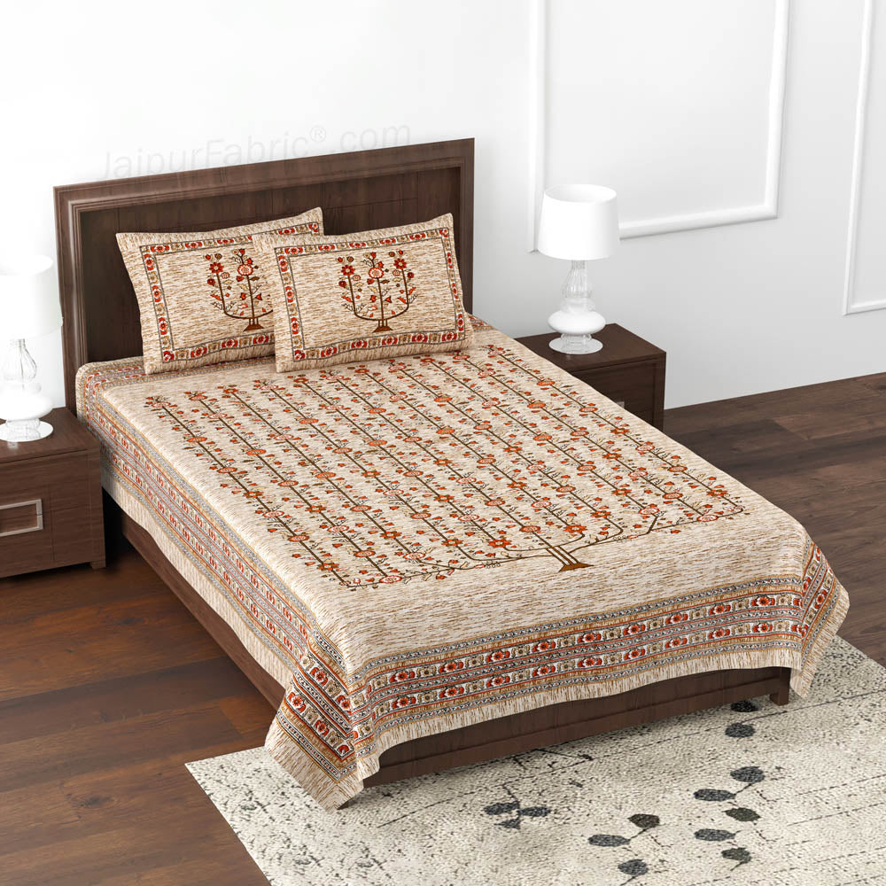 Marking Celebration Brown Queen Size Cotton Bedsheet