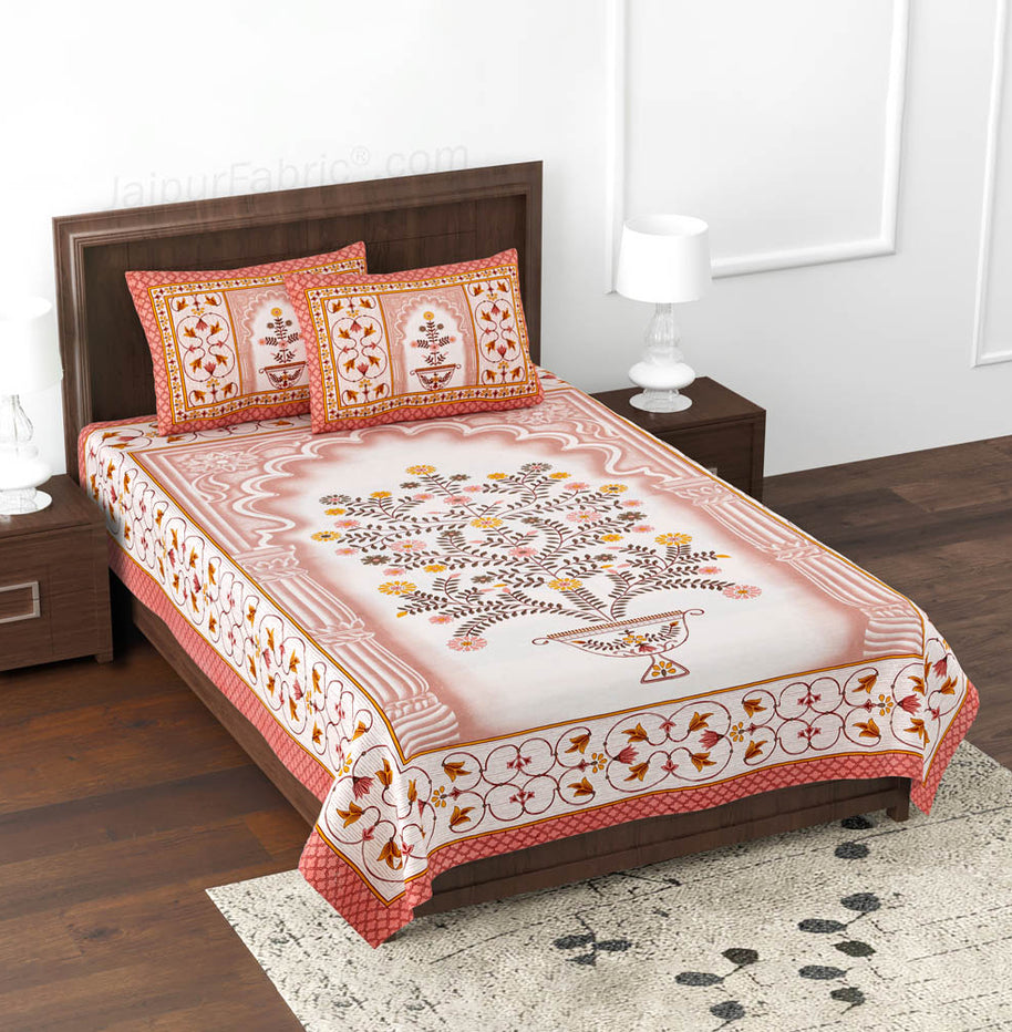 Hearty Welcome Red Queen Size Cotton Bedsheet