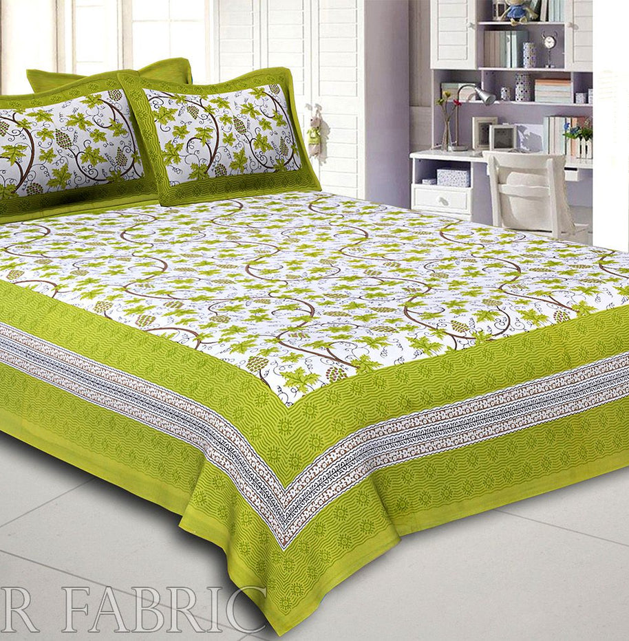 Parrot Green Grape Designer Cotton Double Bed Sheet