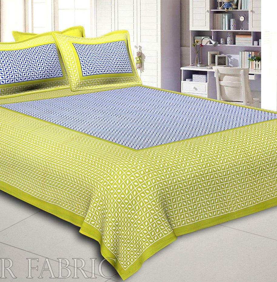 Green Small Leaf Design Cotton Double Bed Sheet