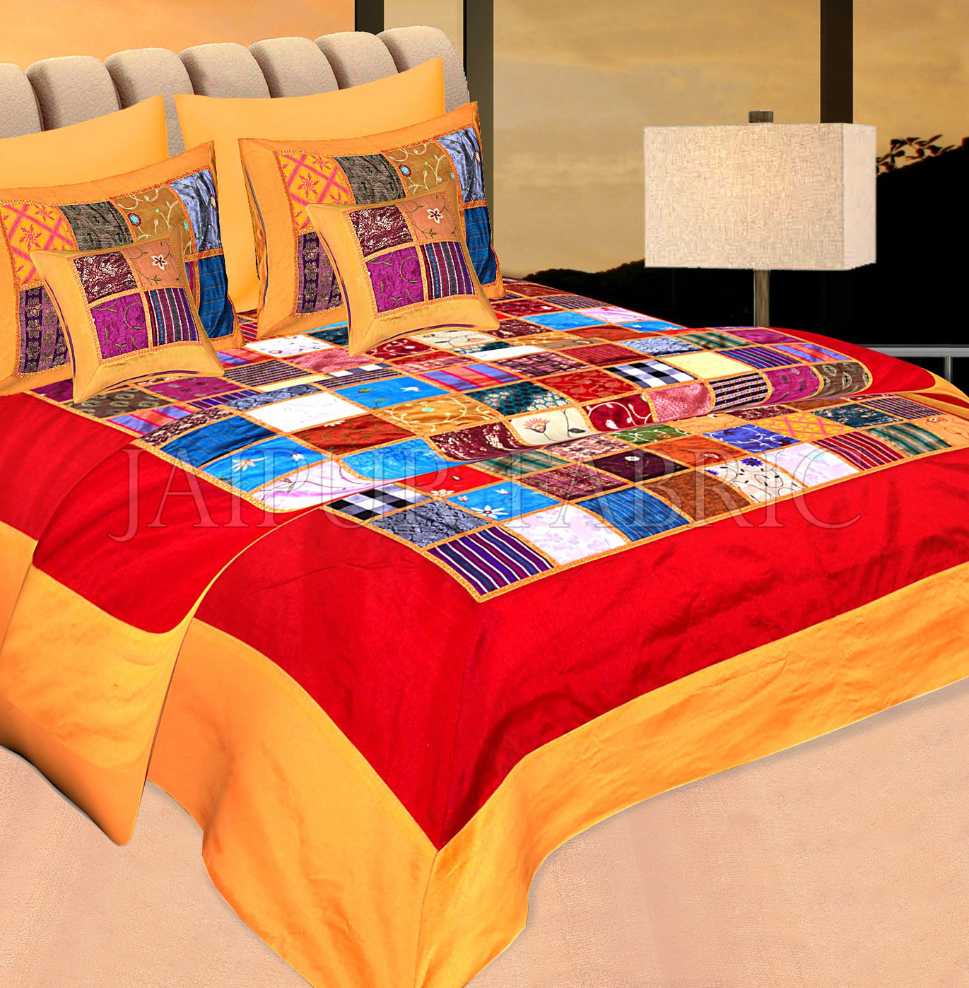 Orange Base Handmade Gota Patchwork Double Bed Sheet