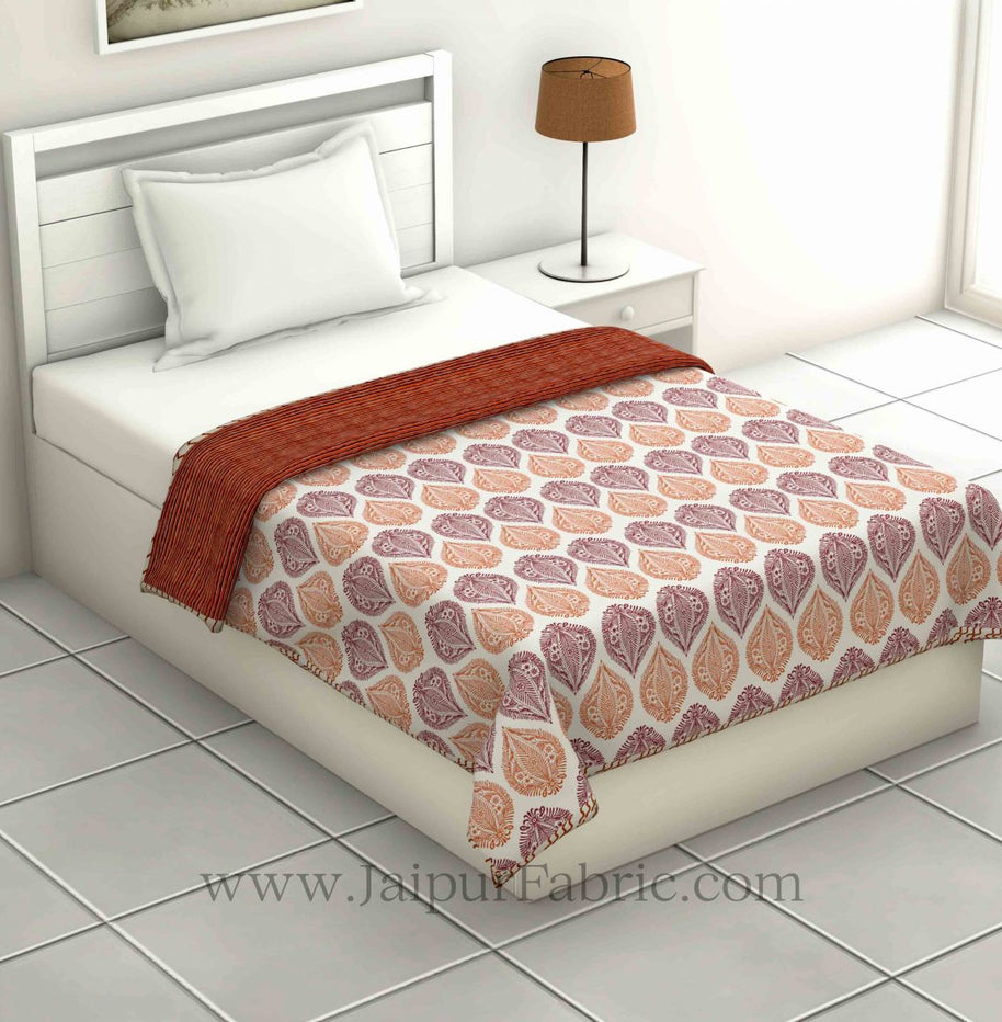 Pure Cotton Orange Ethnic Pattern Reversible Single Bed Dohar