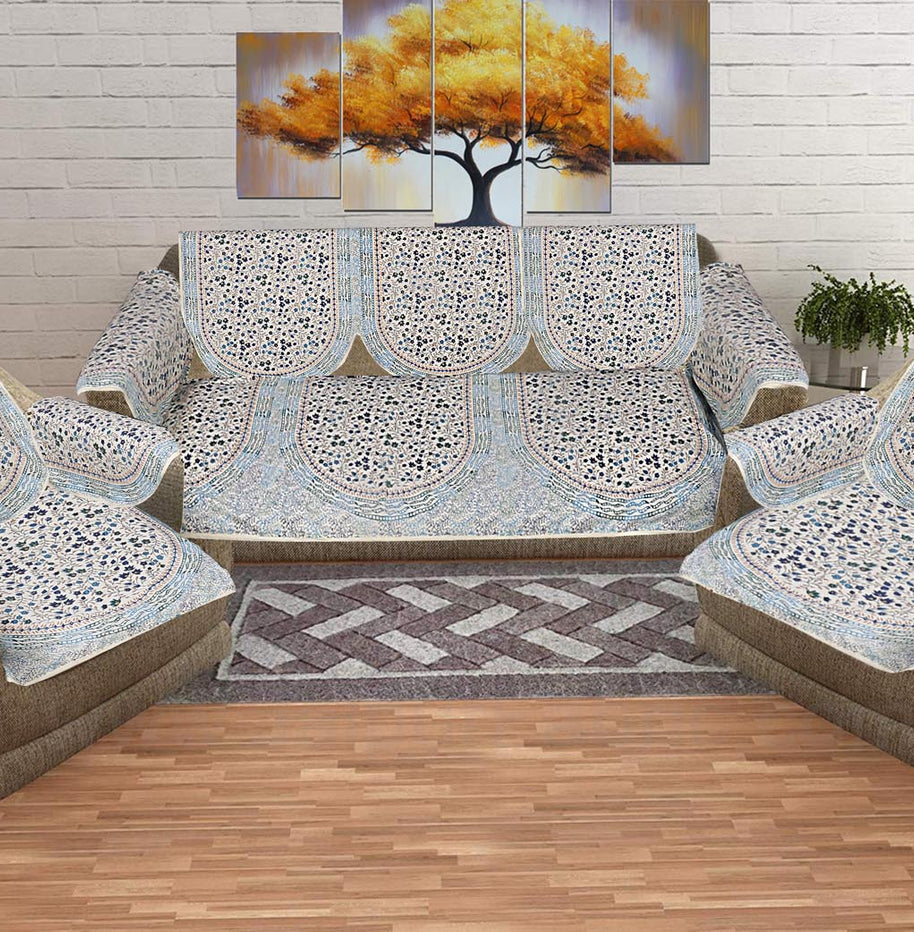 Satrangi Golden Blue Sofa Set Cover