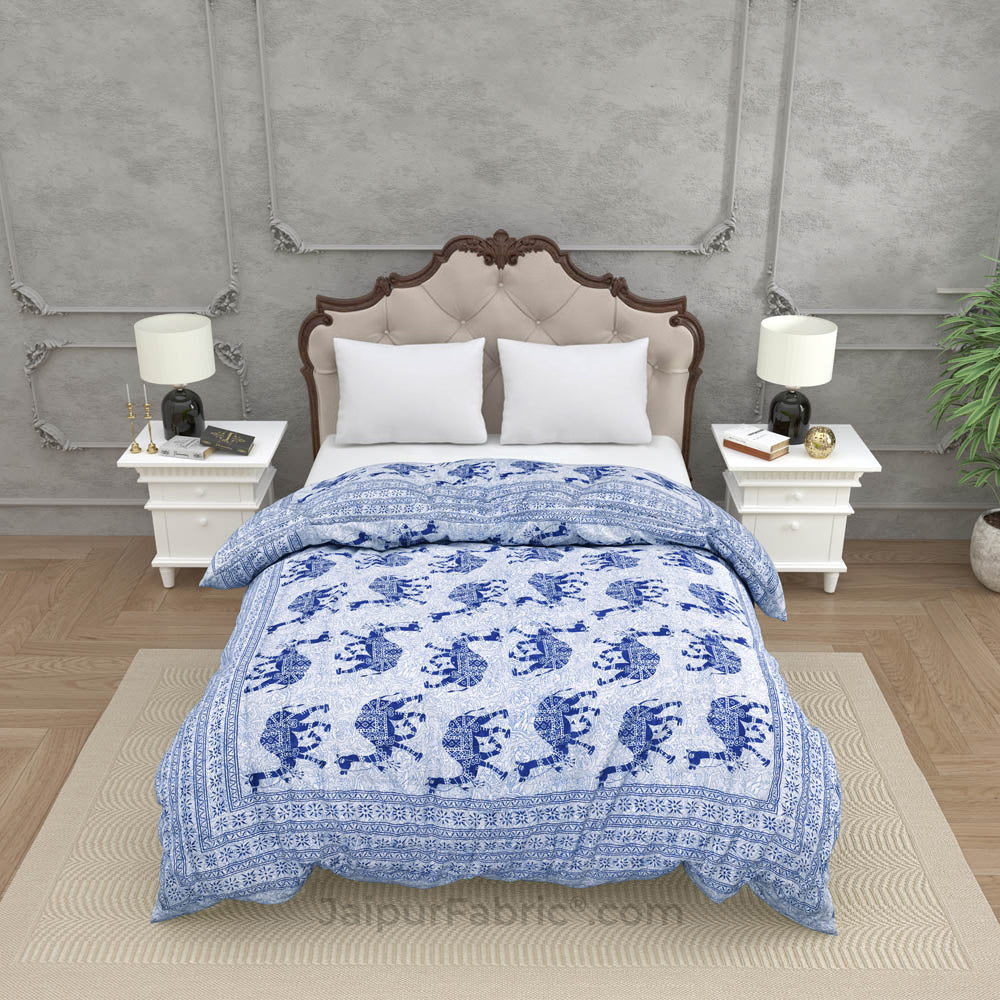 Jaipuri Quilt Blue Camel Print 200Gsm Fine Cotton Double Bed Rajai