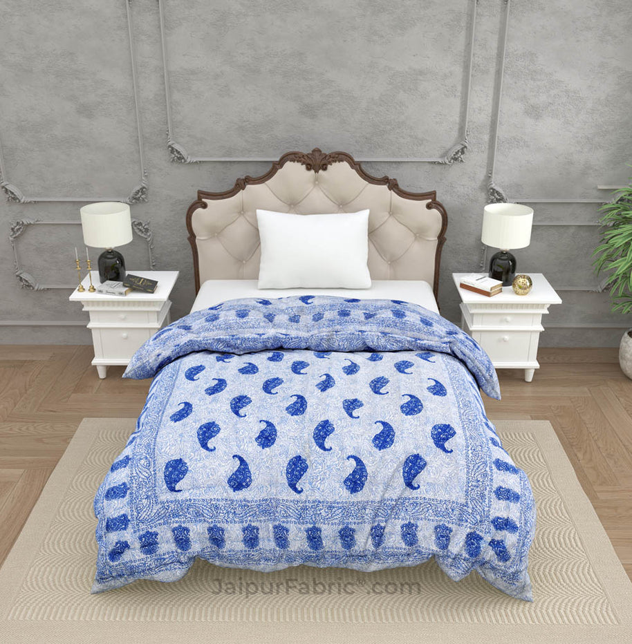 Jaipuri Blue Paisley Print 200Gsm Fine Cotton Single Bed Rajai