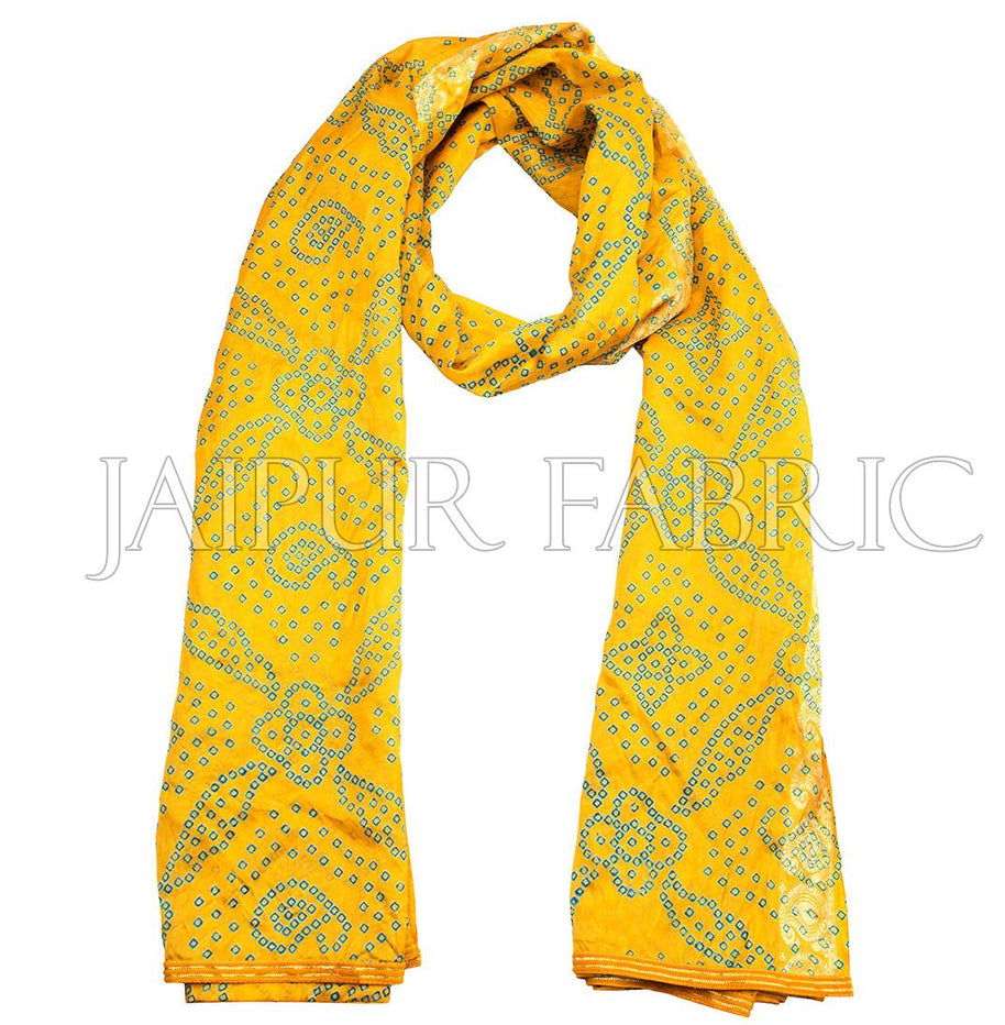 Yellow Color Rajasthani Bandhej Print Silk Scarf