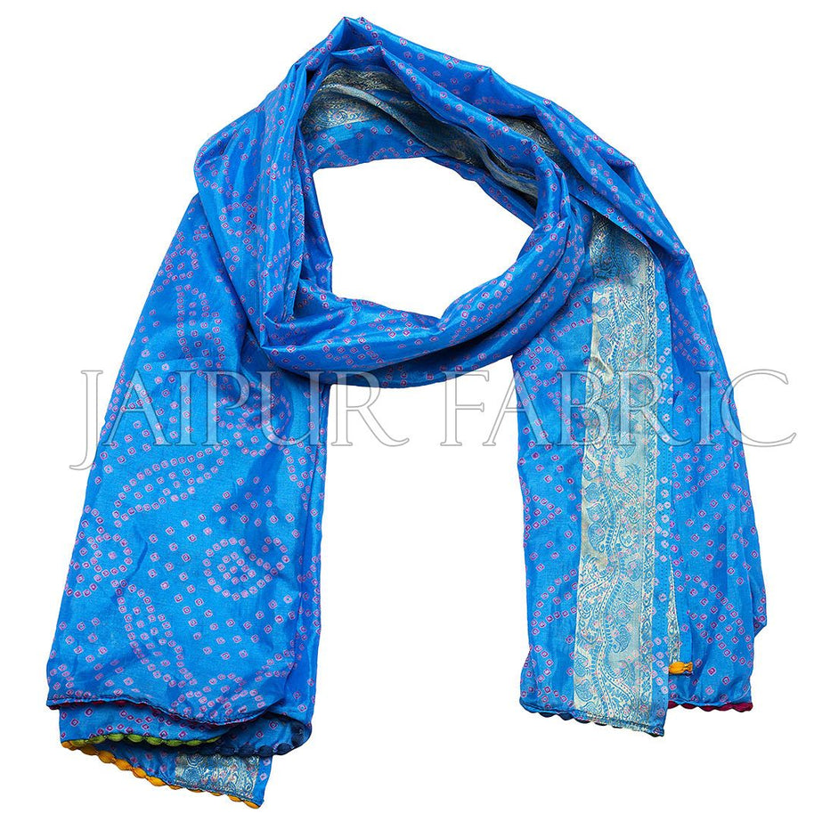 Blue Color Rajasthani Bandhej Print Silk Scarf