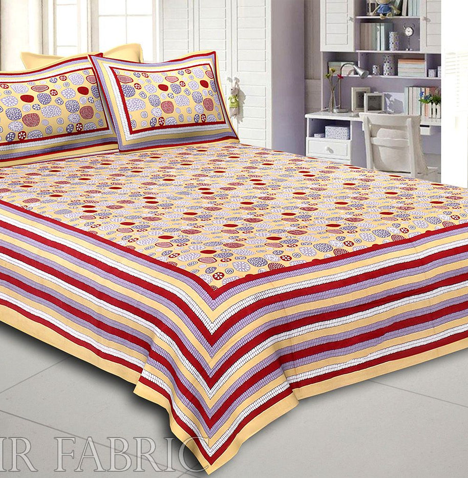 Peach Puff Border Peach Puff Base Stone Pattern Screen Print Cotton Double Bed Sheet