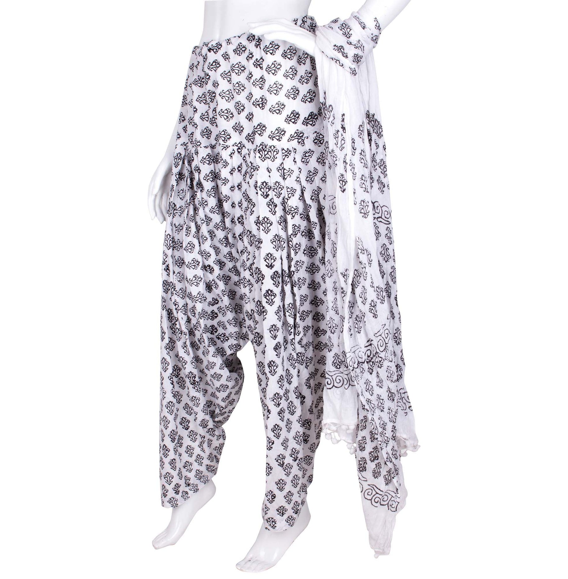 White Base Black Printed Salwar Dupatta Combo