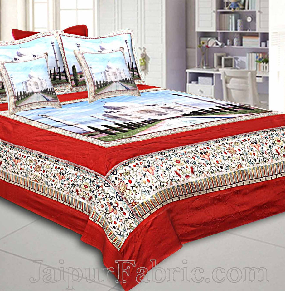 Digital Print Silk Bedsheet Taj Mahal