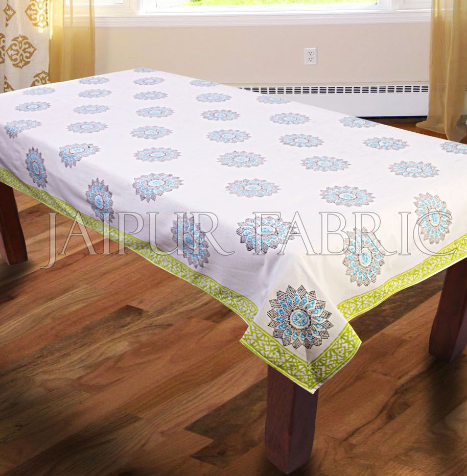 Green Border Block Print Table Cover