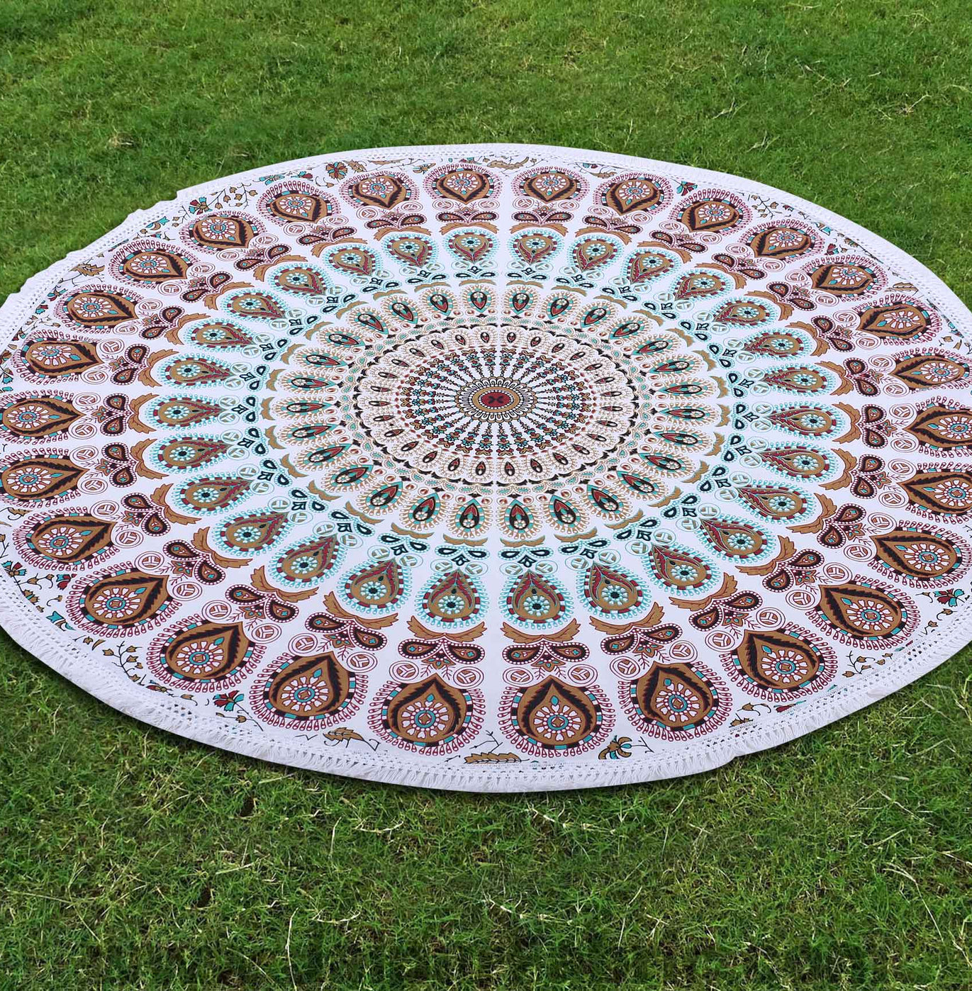 Red  Mandala Printed Wall Hanging Round Roundies Beach Throw Cotton Yoga Mat Table Cloths Table Cover Picnic Mat Tapestry Picnic Blanket Mat 72" by Handicraft-Palace