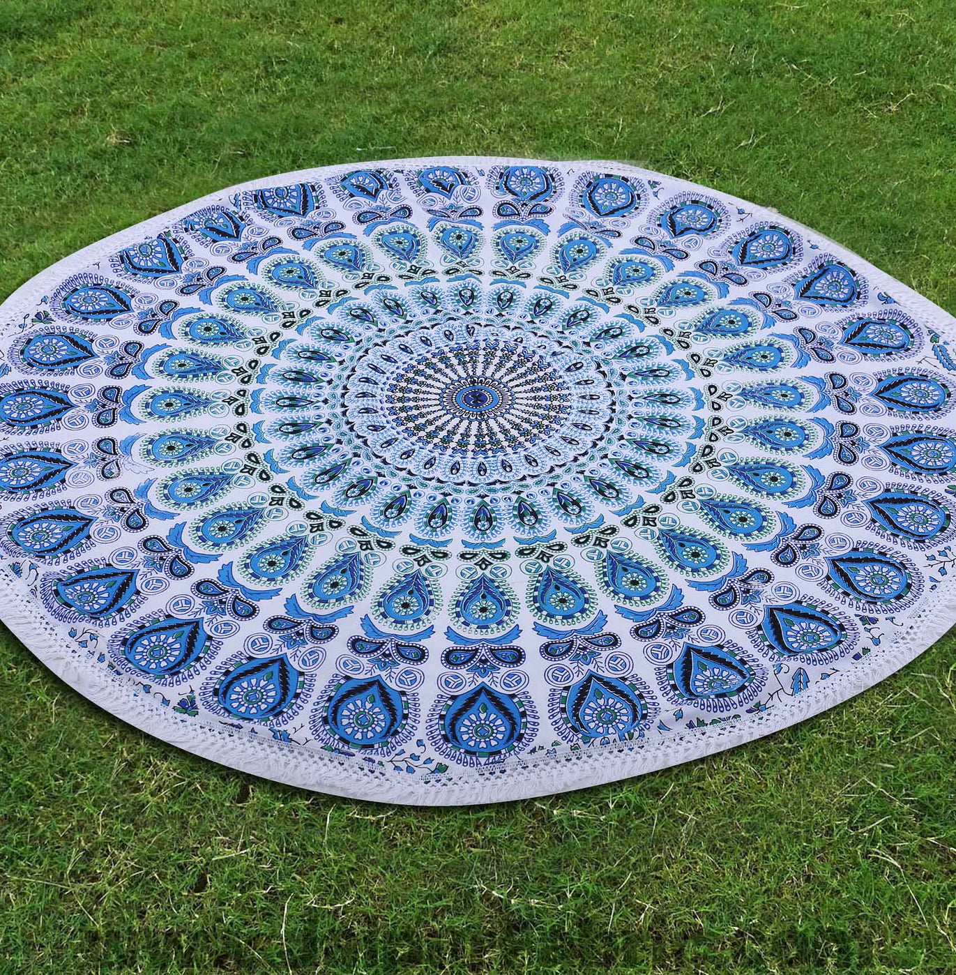 Blue Mandala Printed Wall Hanging Round Roundies Beach Throw Cotton Yoga Mat Table Cloths Table Cover Picnic Mat Tapestry Picnic Blanket Mat 72" by Handicraft-Palace