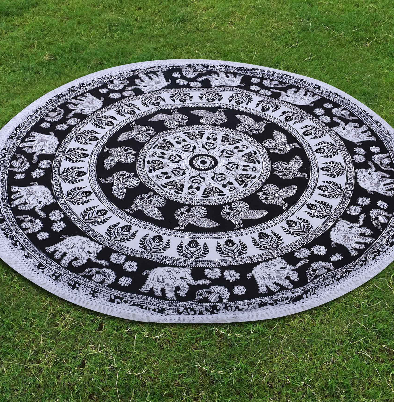 Black Wall Hanging Round Roundies Beach Throw Cotton Yoga Mat Table Cloths Table Cover Picnic Mat Tapestry Picnic Blanket Mat 72" by Handicraft-Palace