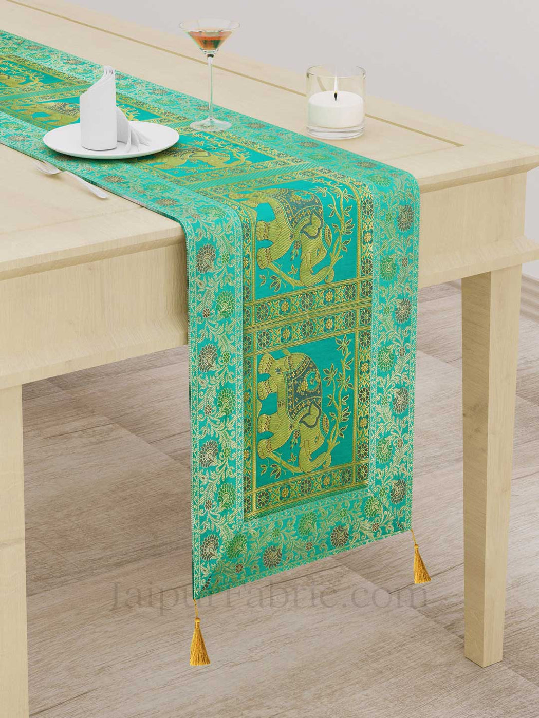 Imperial Elephant Green Silk Table Runner