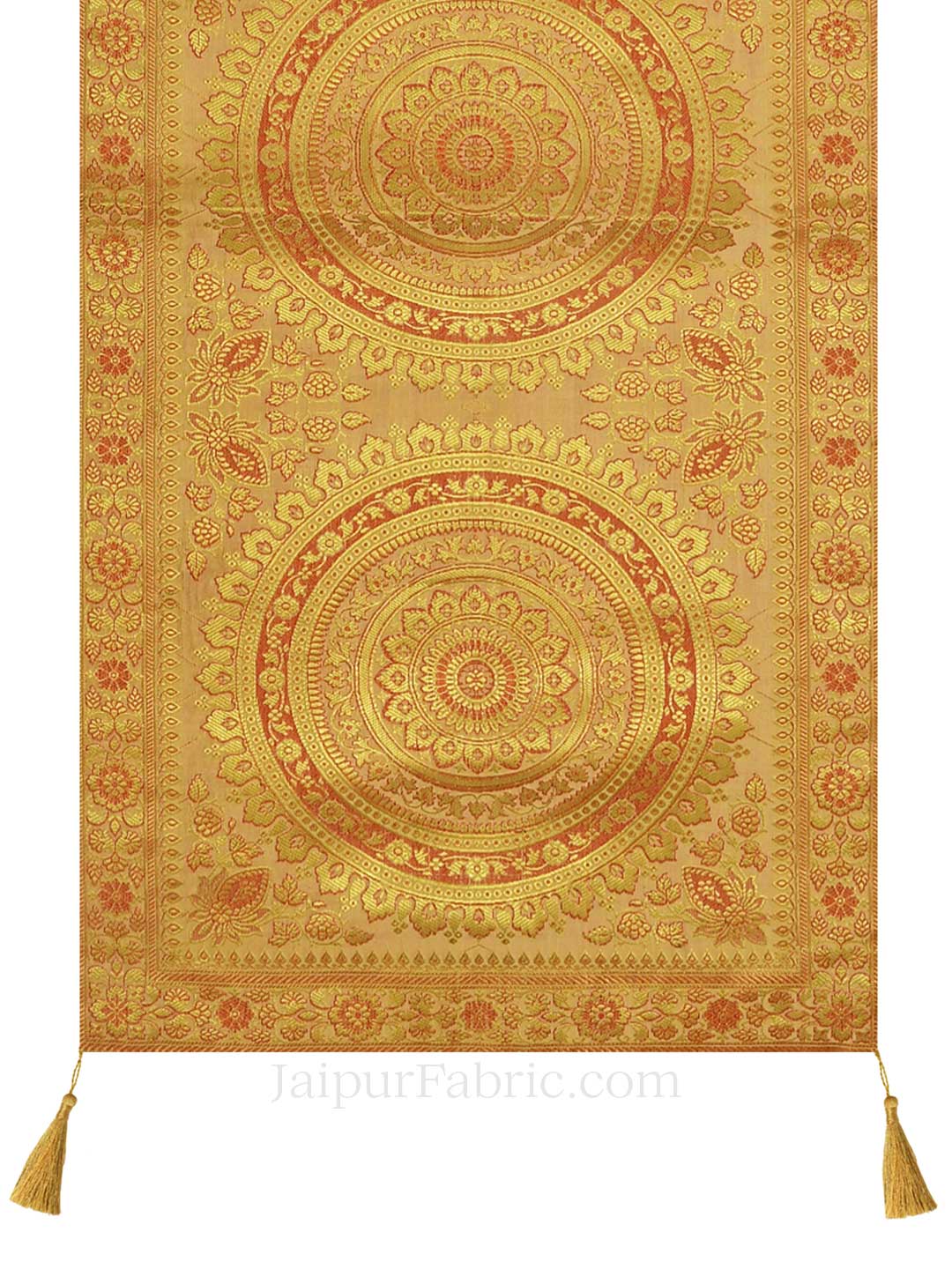 Rich Rangoli Pattern Yellow Silk Table Runner