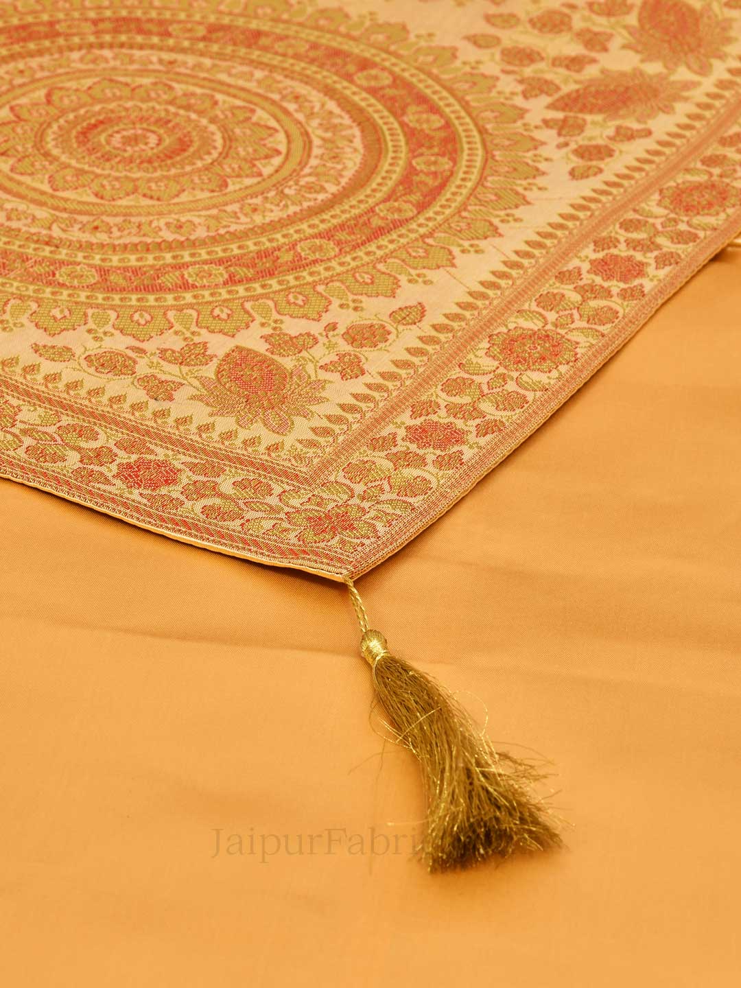 Rich Rangoli Pattern Yellow Silk Table Runner