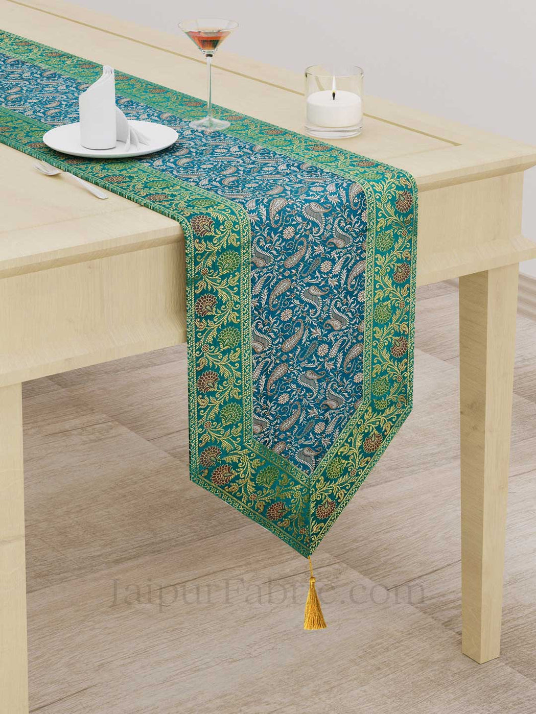 Heritage Paisley Print Blue Silk Table Runner