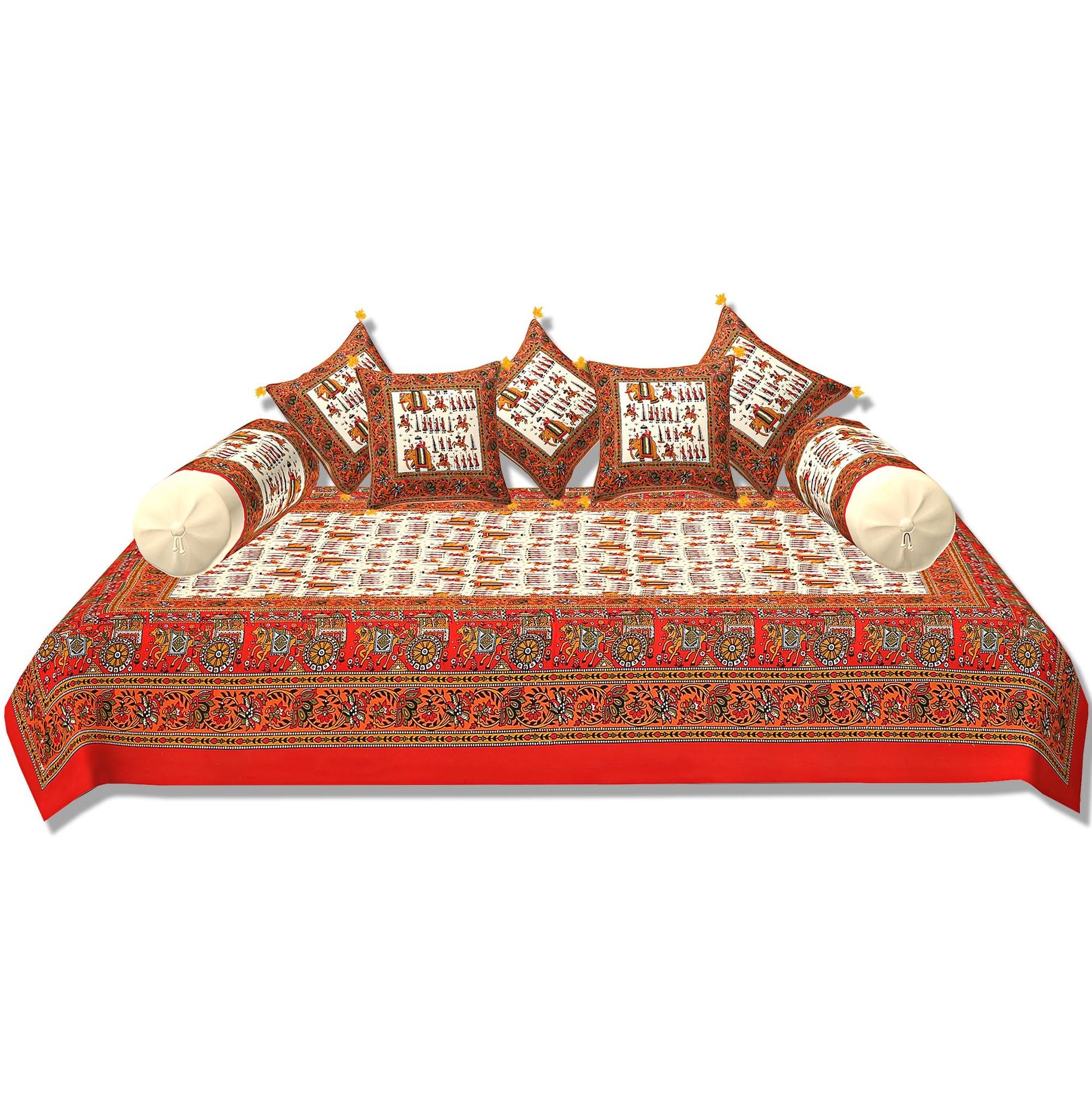 Cream Base Orange Border Rajasthani Barat Print Super Fine Cotton Diwan Set