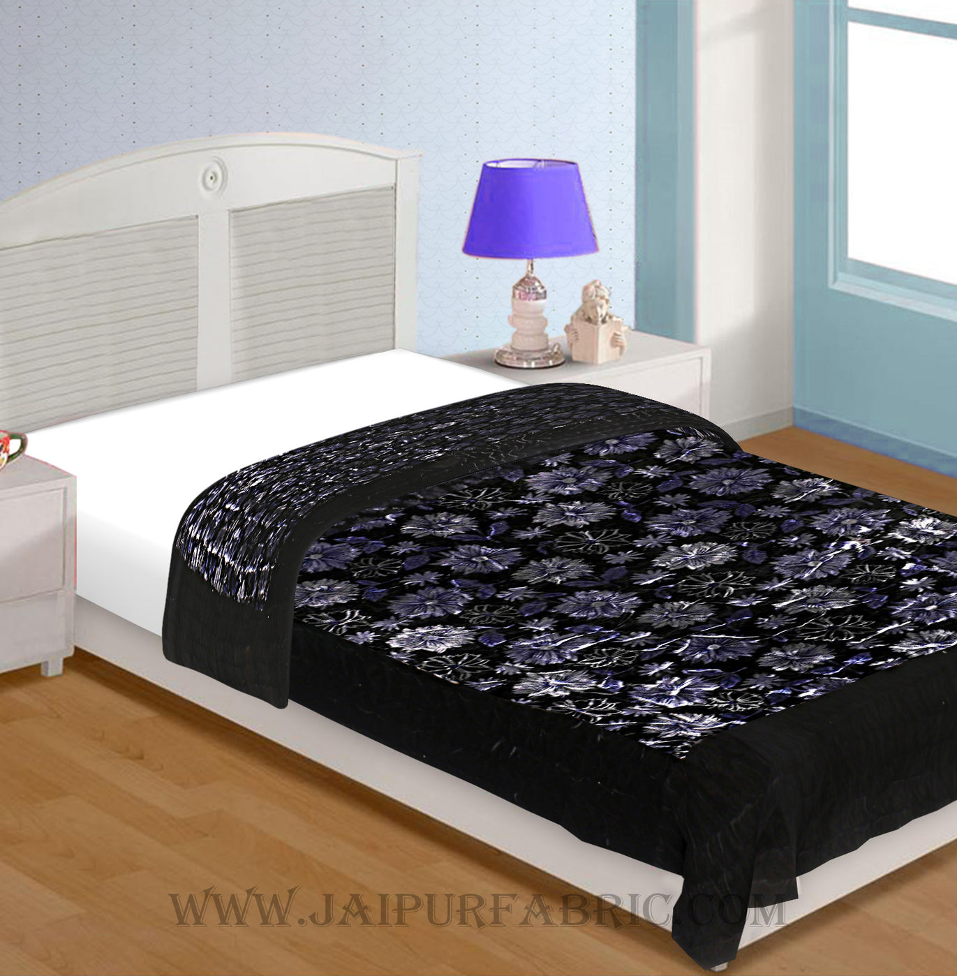 Velvet Cloth Single Bed Quilt Jaipuri Razai Black Shaneel Rajai by Jaipur Fabric