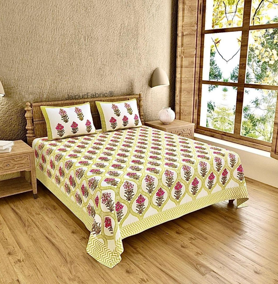 Classic Block Print 400 TC Pure Cotton King Size Bedsheet with Traditional Pattern