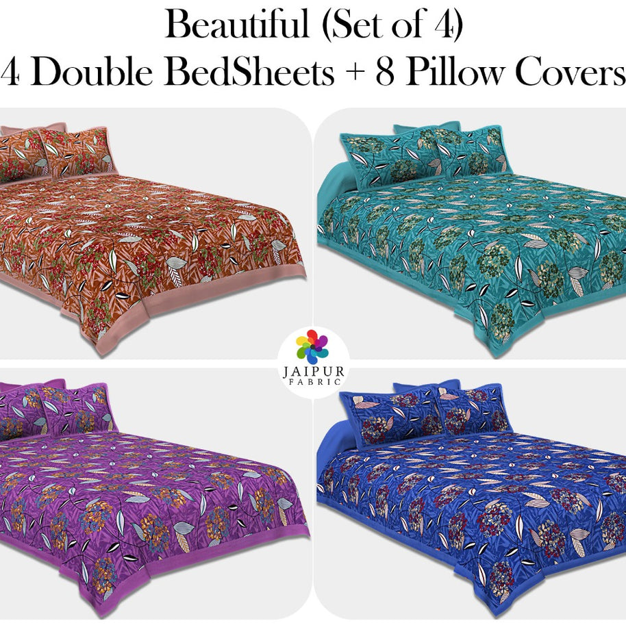 COMBO119 Beautiful Multi color 4 Bedsheet + 8 Pillow Cover